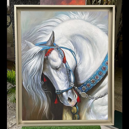 Caballo Blanco - Óleo sobre lienzo enmarcado